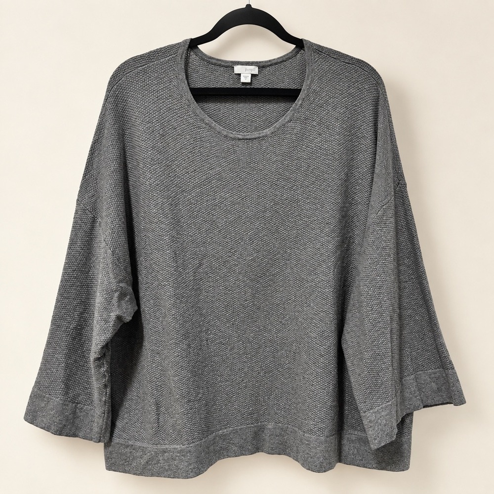 J Jill Pure Jill Sweater XL Gray Cotton Cashmere Oversized Kimono Sleeve Coastal